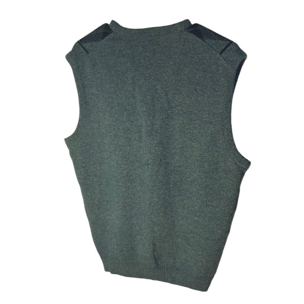 Vintage Bonanza Lambs Wool Mens Sweater Vest Size 42 Green Black Geometric READ